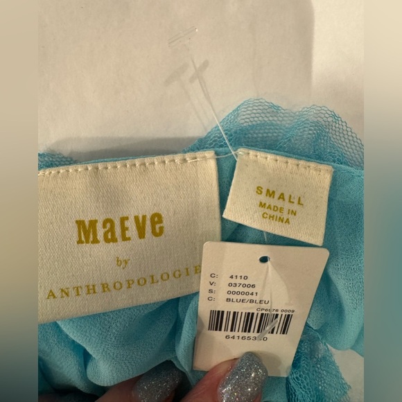 Maeve Blue Ruffled Sleeveless Blouse - Picture 5 of 7